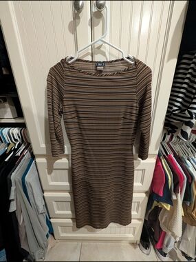 Faded Glory Brown Striped Long Sleeve Bodycon Dress